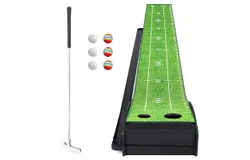 Golf Putting Green Mat with Putter and 6 Golf Balls, Golf Putting Practice Mat Equipment with Auto Ball Return System for Home Office Backyard Indoor Outdoor Use