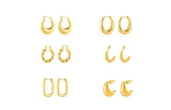 6 Pairs  Hoop Earrings for Women Lightweight Chunky Hoop Earrings Multipack Hypoallergenic, Thick Open Twisted Huggie Hoops Earring Set Jewelry for Gifts.