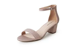 J&period; Adams Daisy Heeled Sandals For Women - Ankle Strap Low Block&comma; Open Toe Dress Pumps&comma; Chunky Heels For Women Fine Champagne Glitter 8&period;5