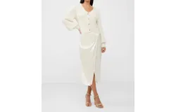 French Connection Inu Satin Wrap Midi Skirt In Cream
