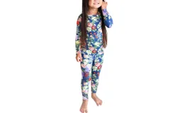 Posh Peanut Carmen Long Sleeve Pajama Set In Blue Floral