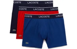 Lacoste Mens Casual Classic 3 Pack Cotton Stretch Boxer Briefs In Navy Blue,red,methylene