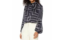 Joie Lutana Self Tie Neckline Long Sleeve Button Down Blouse In Midnight
