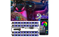 Car LED Strip Light&comma; Car Interior Lights&comma; LED Ambient Lighting Kit with 16 Million Colors Fiber Optic and Music Sync Rhythm&comma; USB Neon Light Car Accessories for Center Console and Dashboard&comma; Upgraded Version LXQ021 24-key Bluetooth APP 36 light car charger