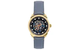 Reign Weston Automatic Skeletonized Leather-Band Watch - Gold&sol;Grey