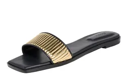SIMKHAI Women&apos;s Carter Flat Sandals&comma; Black Gold Shoes