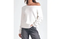 Elan Angela Off The Shoulder Sweater Top In White