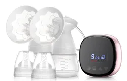 Double Electric Breast Pump Breast Feeding Pain Free Stepless knob LED HD Display&comma; Strong Suction Power&comma; Rechargeable&comma; BPA Free&comma; Quiet（Pink）