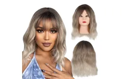 Pretfy 38cm Short Hair Wigs with Bangs Sexy Wavy Hair Wig Heat Resistant Synthetic for Women Cosplay Party Daily Use