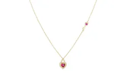 Ruby Crystal Heart Necklace Love Pendant Choker Necklace Red Heart Gemstone Necklace Ruby Love Necklace Simple Gold Chain Necklace Chain Jewelry Women and Girls Gifts