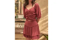 Mittoshop Ruched Sweetheart Top In Crimson