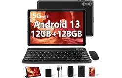 Android 13 Tablet Newest 10&period;1 inch Tablets&comma;12GB RAM 128GB ROM 1TB Expand&comma;Octa-Core Processor&comma;Dual Camera&comma;WiFi 5&comma;GPS&comma;Bluetooth 5&period;0&comma;6000mAh Long Battery Life with Keyboard&sol;Mouse-Black