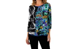 Lemon Grass Reversible Mixed Print Crew Top In Multi-Colored