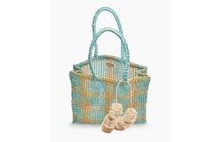 Kayu Olive Straw Tote Bag In Aqua