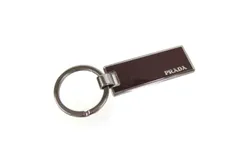 Prada Rubino Red Enamel Silver Metal Keyring Keychain