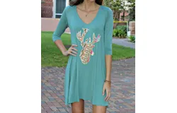 Judith March Deer Applique Dress In Sage