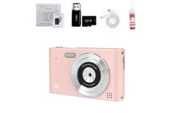 2025 Digital Camera&comma; Kids Camera1080P&comma; Vlog Camera with 64GB Card&comma;16X Zoom Anti Shake&comma; Card Reader&comma; 44MP Compact Portable Small Point Shoot Camera &comma;Pink