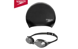 Speedo flying fish series high definition wide field of view professional anti-fog swimming equipment swimming goggles swimming cap black&sol;silver