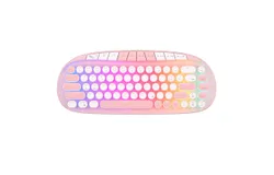 RK ROYAL KLUDGE RK Round PINK Wireless Keyboard&comma; Retro Typewriter Keyboard BT&sol;2&period;4G&sol;Wired Mode&comma; 75&percnt; RGB Hot Swappable Gaming Keyboard with Round Keys 10 Buttons&comma; Pink Switch