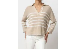 Lilla P Stripe Polo Sweater In Husk