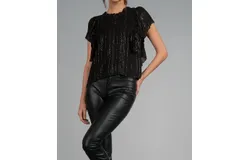 Elan Shimmer Flutter Sleeve Top In Black