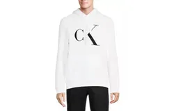 Calvin Klein Mixed Logo Monogram Pullover Hoodie In Brilliant White
