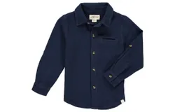 Me & Henry Boy&apos;s Atwood Waffle Long Sleeve Woven Collared Shirt In Navy