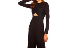 Susana Monaco Twist Front Keyhole Long Sleeve Jumpsuit In Black