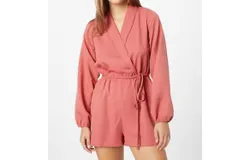 Compania Fantastica Tie-Belt Waist And Puff Sleeve Romper In Pink Terracotta
