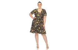Plus Size Floral Short Sleeve Knee Length Dress
