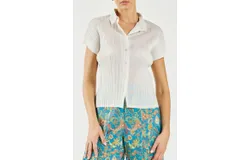 Current Air Plisse Button Down Top In Unbleached