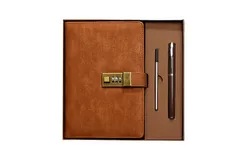 Vintage A5 Notebook PU Covered Diary with 3-digit Lock Notepad Retro Softcover with Pen & Gift Box Writing Drawing Note Taking Journal 112 Pages for Businessman Women and Women Birthday Christmas