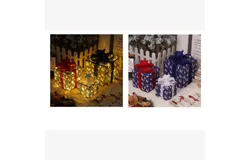 Christmas Lighted Gift Boxes&comma; Set of 3 Christmas Decorations for Home&comma; Light up Christmas Ornaments&comma; blue unicorn Christmas gift box