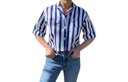 Mii Collection Hand Woven Striped Cropped Top In Blue&sol;white