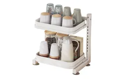Cup Storage Rack Desktop Layered Teacups Drying Cup Rack Household Mug Rack Table Side Double Drainage Cup Rack Height Adjustable Large Capacity Storage