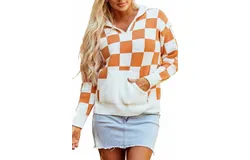 1 The Woman Long Sleeve Check Sweater In Gold Flame