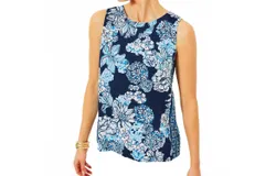 Lilly Pulitzer Iona Sleeveless Top In Low Tide Navy Bouquet All Day Engine