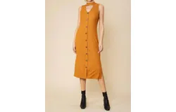 Fsl Apparel Open Front Halter Neck Dress In Yellow