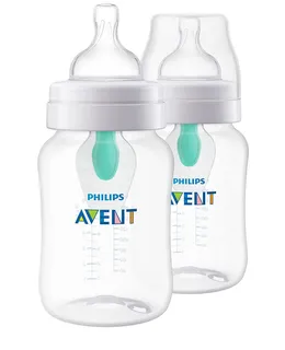 Botellas para Bebé Philips AVENT Anti-Colic con Ventilación AirFree, 9 oz, Transparente, Flujo 2, 1M+, Paquete de 2