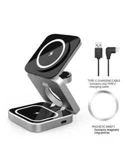 Cargador inalámbrico magnético 3 en 1 para teléfono móvil, auricular y reloj