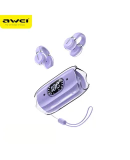 Awei Auriculares de Conducción Ósea Bluetooth 5.3 versión clip oreja de buena calidad de sonido larga duración batería auriculares deportivos-púrpura