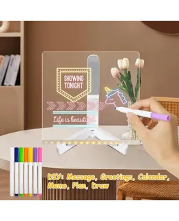 Tablero de Notas LED con Colores 7 Bolígrafos, Tablero de Notas Luminescente de Acrílico con Marcadores de Mensaje, Tablero de Dibujo LED con Soporte Ajustable para Oficina, Sala de Almacenamiento, Escuela (5.9 X 5.9)