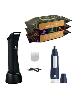 Cortapelo y Afeitador Inalámbrico Pursonic + Cortapelo para Nariz y Orejas + Toallitas Faciales y Corporales para Hombres (Paquete de 3, 150 Toallitas)