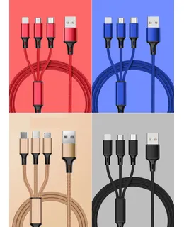 Cable de datos trenzado de nylon de uno a tres cabezales de carga rápida tres en uno para teléfono móvil-oro