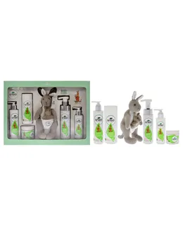 Paquete de Regalo para Bebé de ONEA para Niños - 6 Piezas 6.8oz Humectante para Bebé, 4.2oz Aceite de Masaje para Bebé, 3.5oz Polvo Natural para Bebé de Manzana, 6.8oz Lavado para Todo el Cuerpo para Bebé, 3.35oz Búlmula de Barrera, Juguete de Canguro