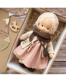 Muñeca Waldorf Hecha a Mano 100% Algodón Orgánico para Niñas de 2+ Años, Muñeca de Tela Regalo de Cumpleaños de Peluche Figura Juguetes-Muñeca E
