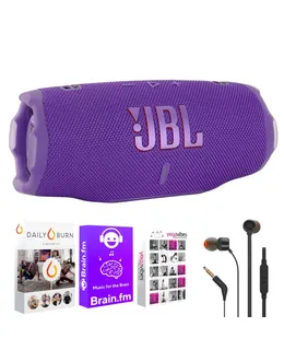 Altavoz Bluetooth Inalámbrico Portátil JBL Charge 6 (Morado) + Suite de Software Fitness and Wellness Plus 92783 + Auriculares Inalámbricos JBL T110