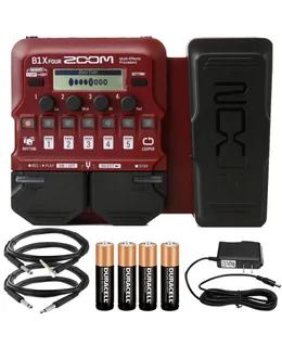 B1X Cuatro Procesador de Efectos de Bajo Multi con Pedal de Expresión + Cable Pig Hog 10ft 1/4" TRS - 1/4" TRS + Conectores Derecho Ajustables a Recto PH10R + Fuente de Alimentación 9V DC Pig Hog PP9V + Pilas AA
