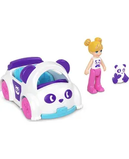 Polly Pocket Pollyville Micro Muñeca con Coche Temático de Panda y Mini Panda