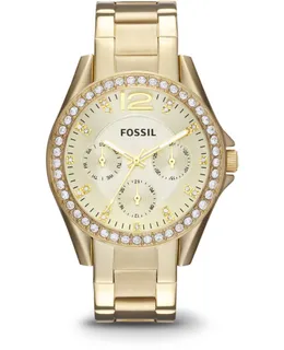 Reloj de mujer Fossil Riley con acentos de cristal, brazalete de acero inoxidable, diseño clásico y vintage (ES3203)
